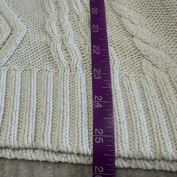 Liz Claiborne Off White Gold Flecked Chunky Knit Turtleneck Sweater Size L - Picture 7 of 7